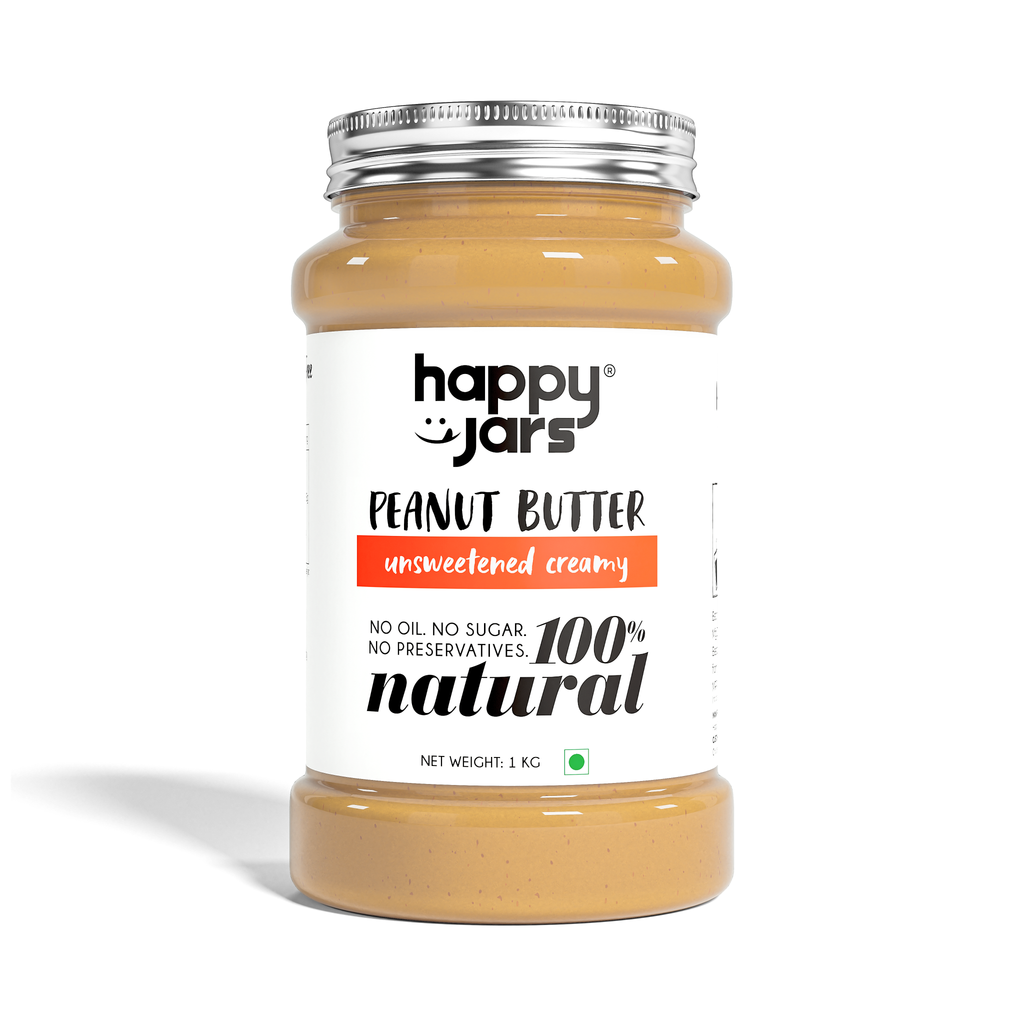 100% Natural HappyJars Peanut Butter Unsweetened Creamy 1kg jar