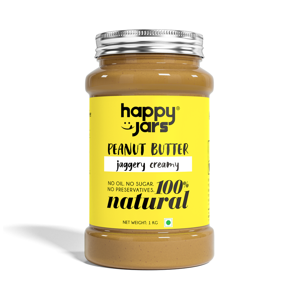 100% Natural HappyJars Peanut Butter Jaggery Creamy 1kg jar