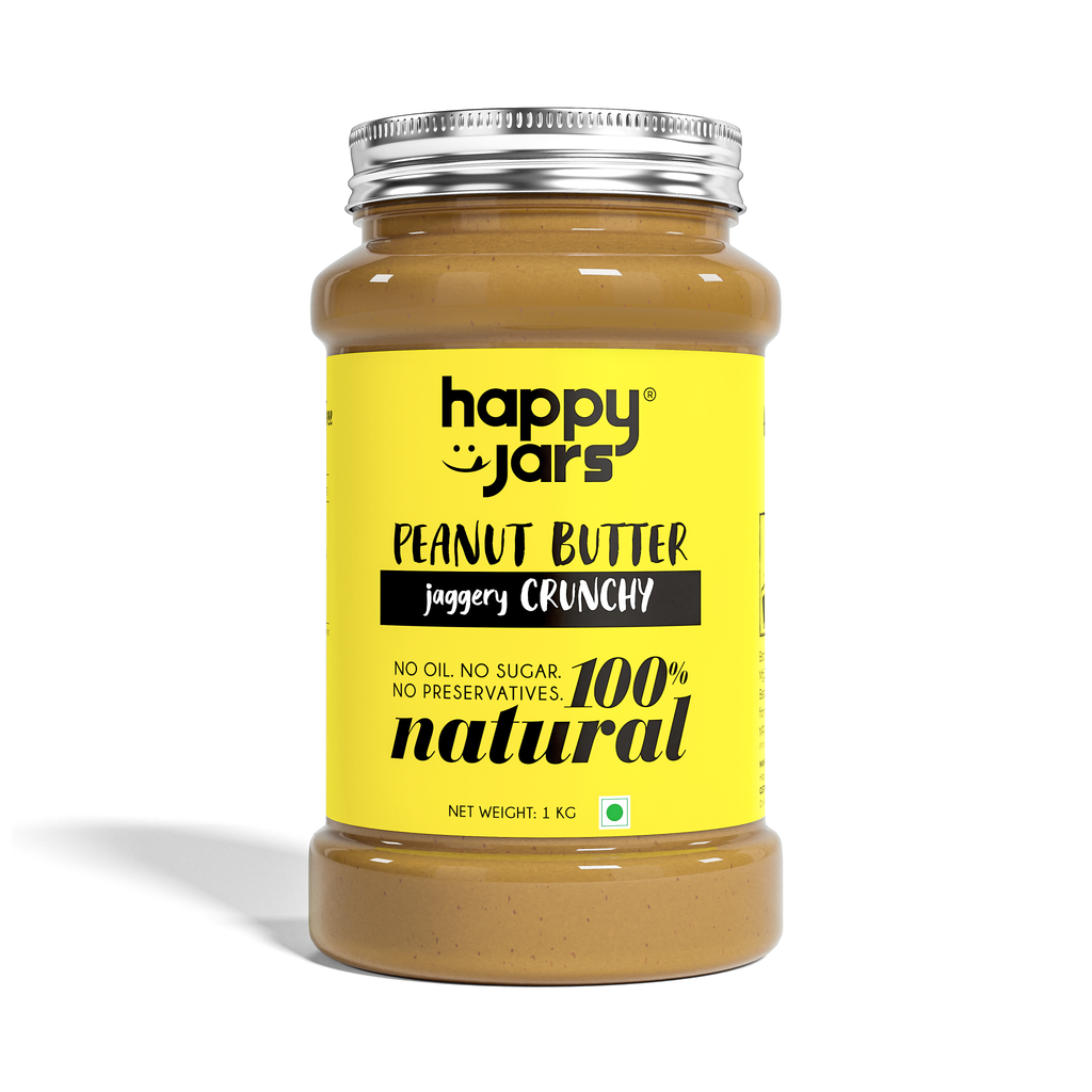 100% Natural HappyJars High Protein Peanut Butter Jaggery Crunchy 1kg jar